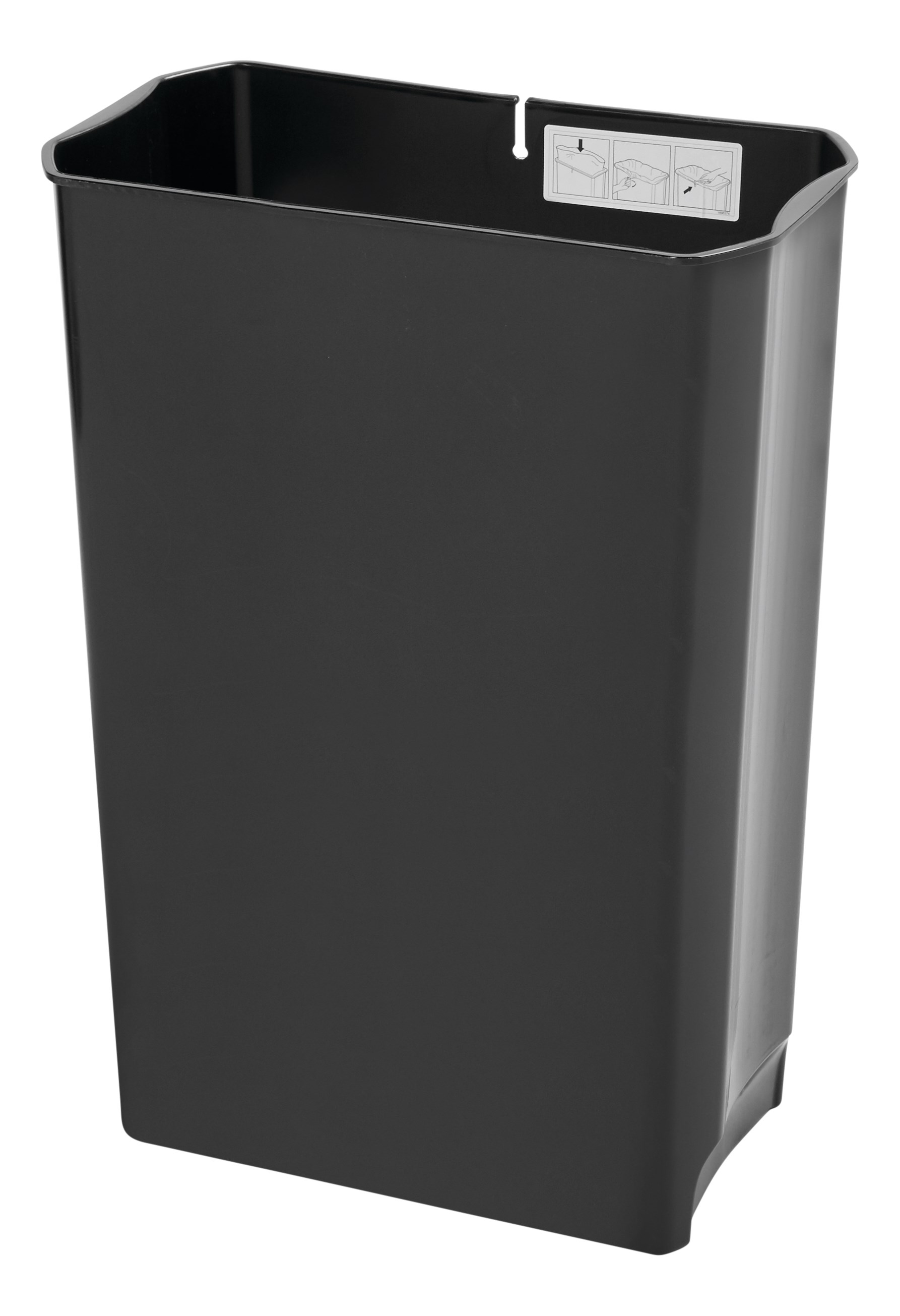 Le bac contribue à prolonger la durée de vie du collecteur à pédale Rubbermaid Slim Jim® version étroite (vendu séparément). En plastique non poreux résistant, ce bac est pourvu de contours lisses pour faciliter le nettoyage et de bandes de retenue qui maintiennent les sacs poubelle en place.