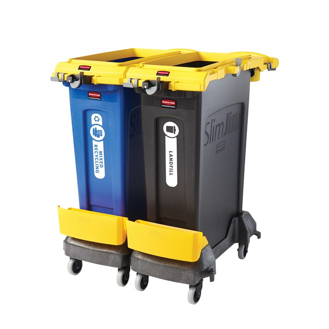 Rubbermaid Commercial 2-Stream Slim Jim® Cleaning Cart is a compact and purpose-built solution for all-in-one sanitation and waste collection. The cleaning cart helps store and transport common cleaning tools, hand sanitizer, and disinfecting wipes. It consolidates all the supplies you need in one solution to reduce trips and improve cleaning productivity.