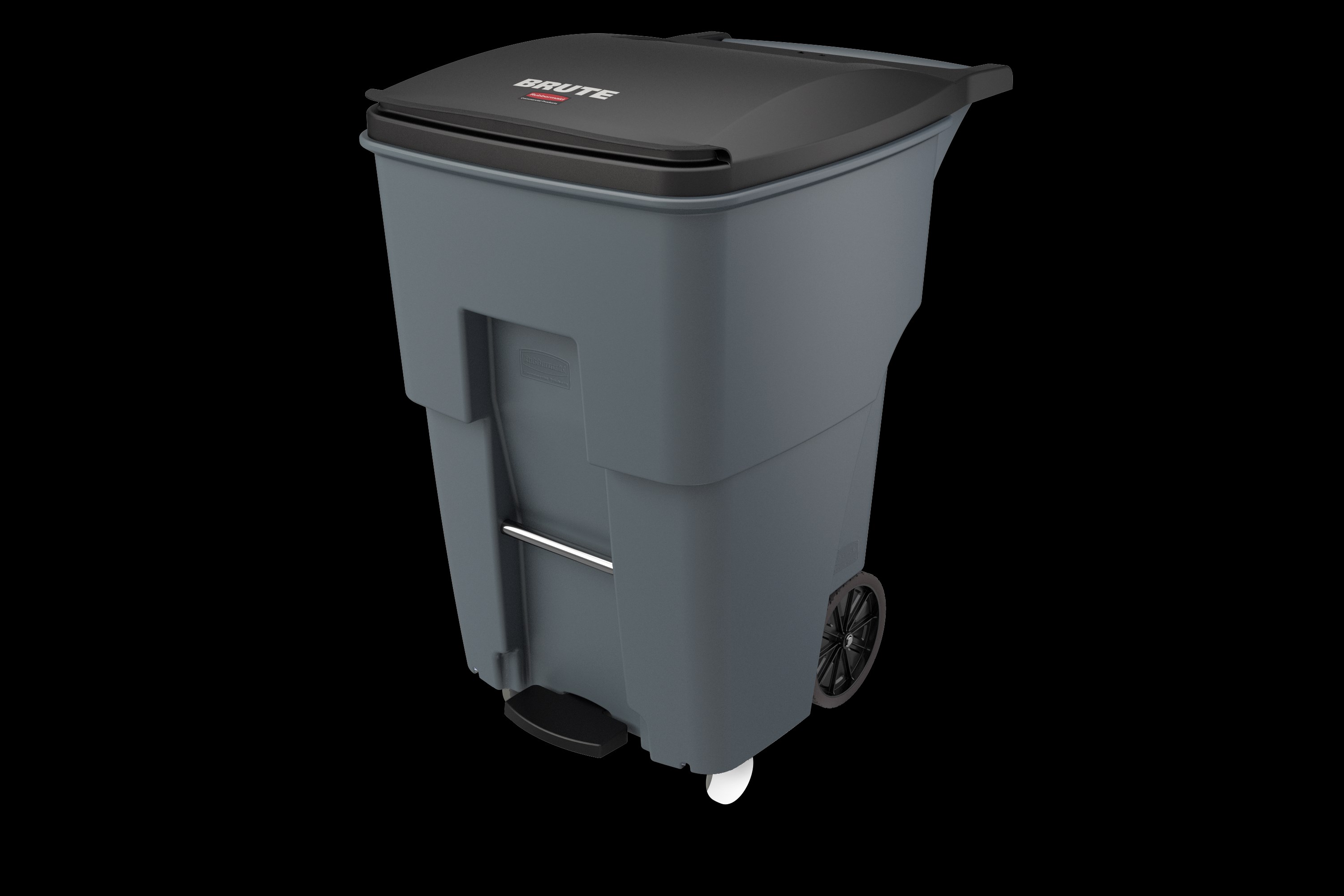 The Rubbermaid Commercial Step-On Rollouts with Casters facilitate hands-free waste disposal with the added benefit of superior mobility. Front swivel casters distribute weight evenly for enhanced maneuverability.
