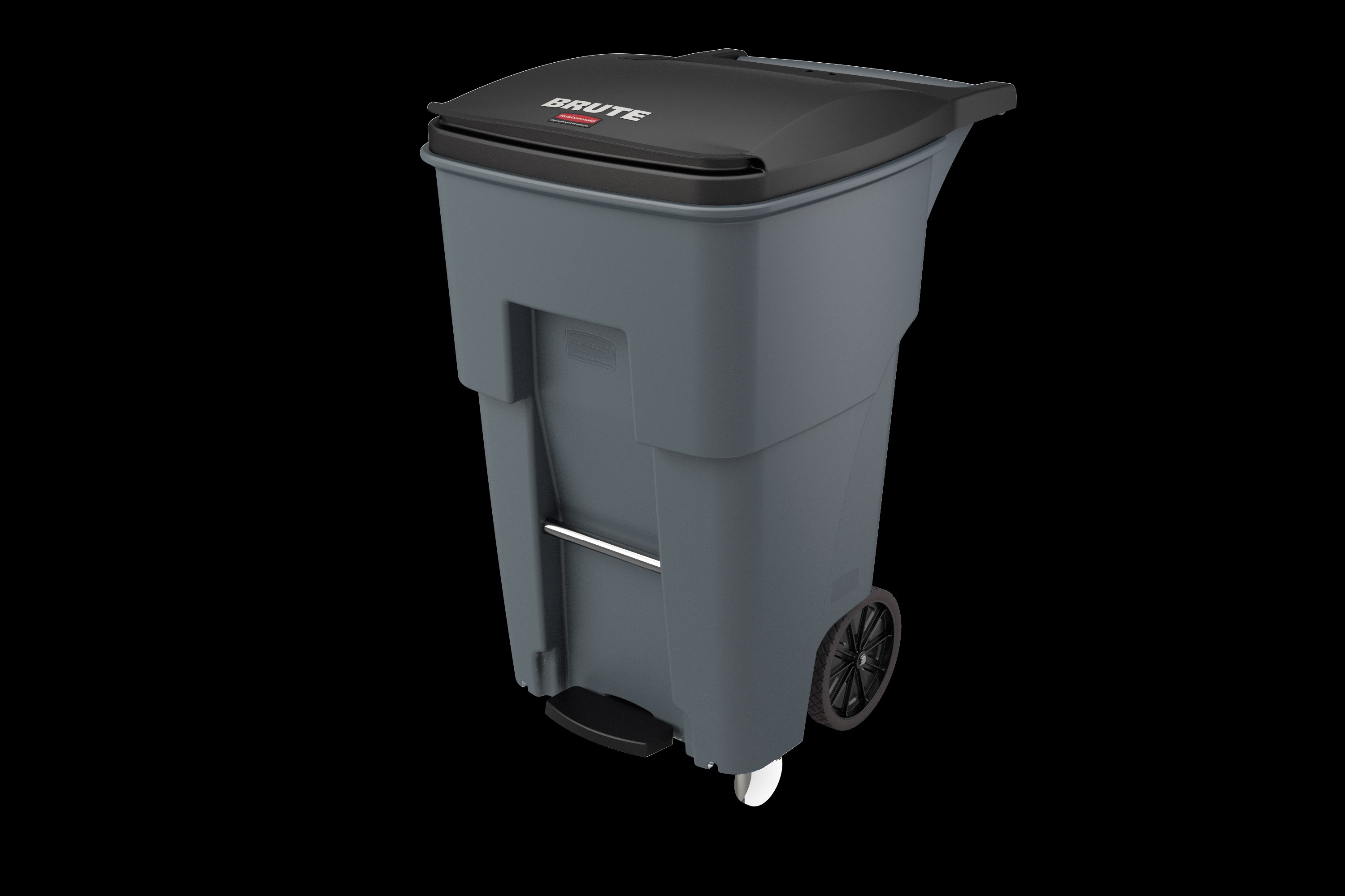The Rubbermaid Commercial Step-On Rollouts with Casters facilitate hands-free waste disposal with the added benefit of superior mobility. Front swivel casters distribute weight evenly for enhanced maneuverability.