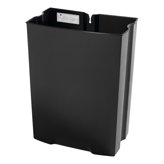 De Rubbermaid Commercial Slim Jim® Front Step-On Binnenbak heeft een langere levensduur dan de Rubbermaid Commercial Slim Jim® Front Step-On Container (afzonderlijk verkocht). Deze binnenbak is gemaakt van duurzaam, lekvast plastic en heeft gladde contouren voor een eenvoudige reiniging en een haak voor het vastzetten van de zak.