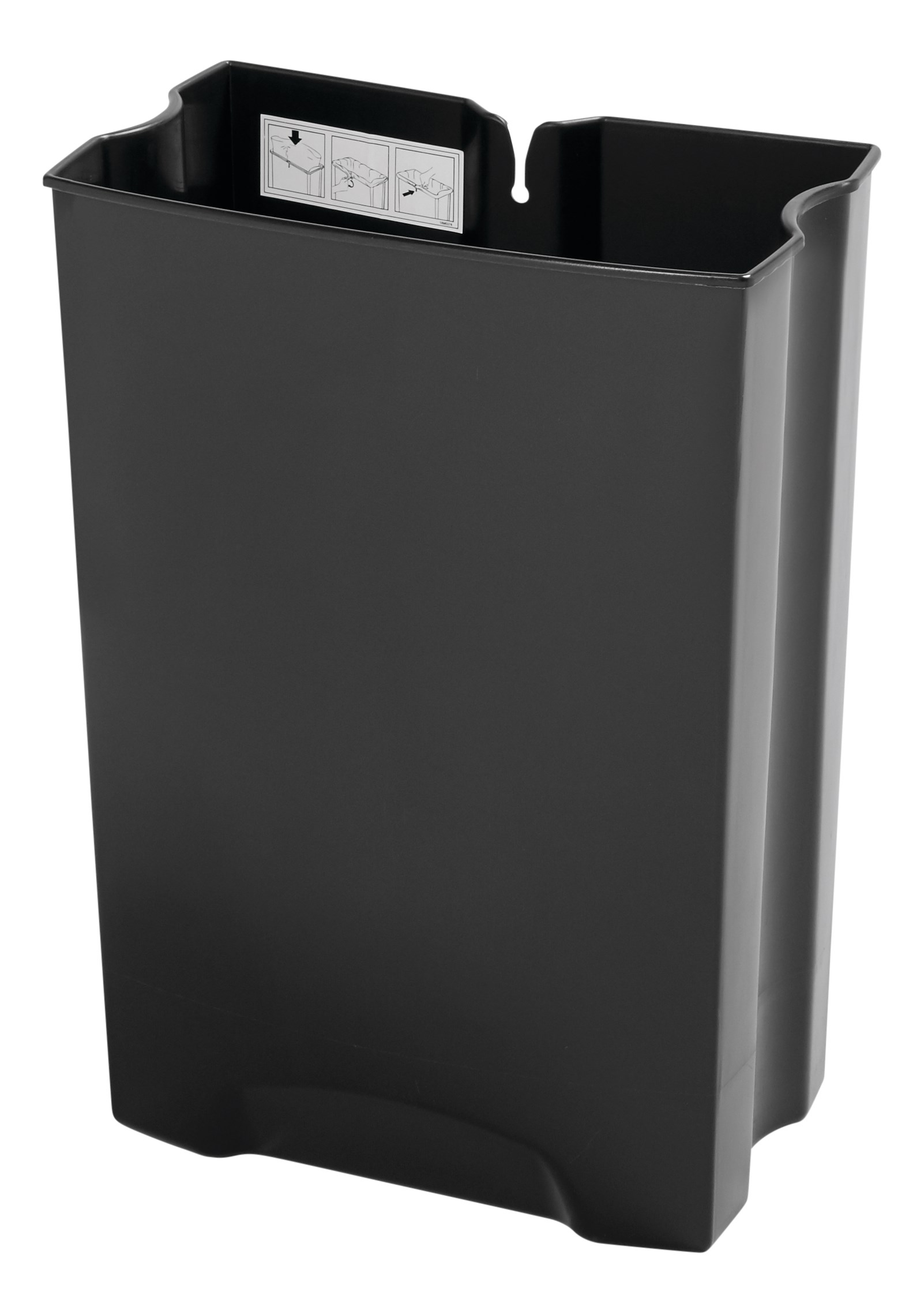 De Rubbermaid Commercial Slim Jim® Front Step-On Binnenbak heeft een langere levensduur dan de Rubbermaid Commercial Slim Jim® Front Step-On Container (afzonderlijk verkocht). Deze binnenbak is gemaakt van duurzaam, lekvast plastic en heeft gladde contouren voor een eenvoudige reiniging en een haak voor het vastzetten van de zak.