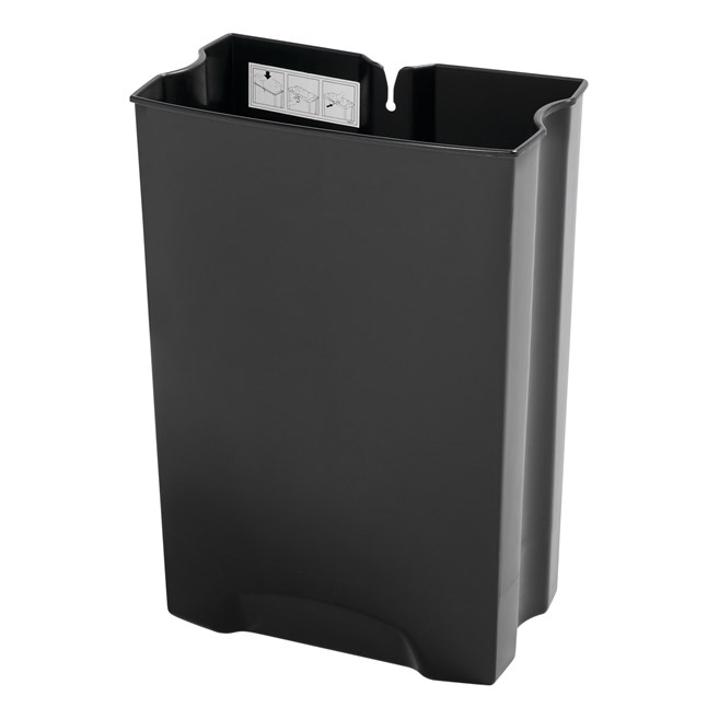 De Rubbermaid Commercial Slim Jim® Front Step-On Binnenbak heeft een langere levensduur dan de Rubbermaid Commercial Slim Jim® Front Step-On Container (afzonderlijk verkocht). Deze binnenbak is gemaakt van duurzaam, lekvast plastic en heeft gladde contouren voor een eenvoudige reiniging en een haak voor het vastzetten van de zak.