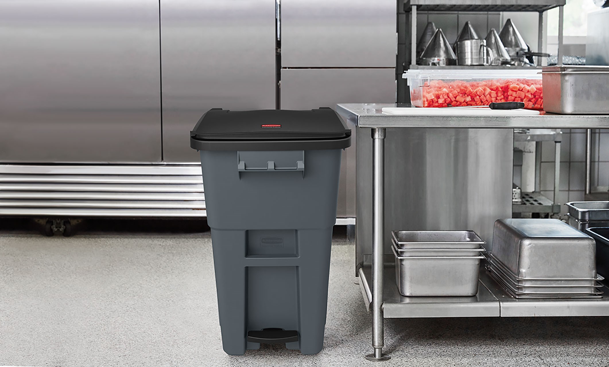 Step-On Rollouts are designed to make managing facility waste easier. With one step, the pedal lifts the lid and allows for hands-free waste disposal.
