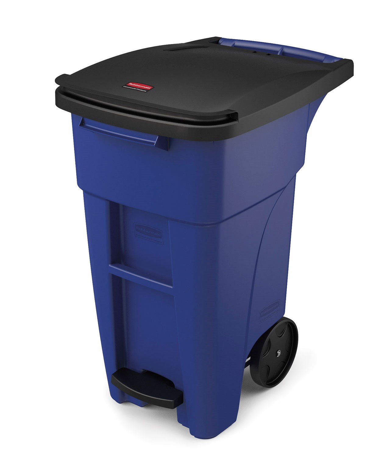 The Rubbermaid Commercial BRUTE® Step-On Rollouts are designed to make managing facility waste easier. With one step, the pedal lifts the lid and allows for hands-free waste disposal.