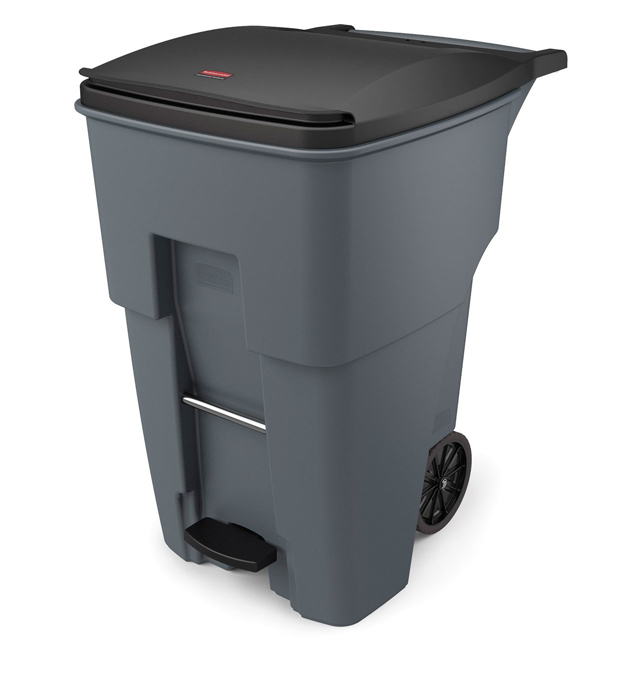 The Rubbermaid Commercial Step-On Rollouts are designed to make managing facility waste easier. With one step, the pedal lifts the lid and allows for hands-free waste disposal.