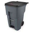 The Rubbermaid Commercial Step-On Rollouts are designed to make managing facility waste easier. With one step, the pedal lifts the lid and allows for hands-free waste disposal.