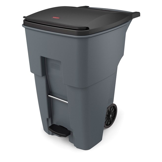 The Rubbermaid Commercial Step-On Rollouts are designed to make managing facility waste easier. With one step, the pedal lifts the lid and allows for hands-free waste disposal.