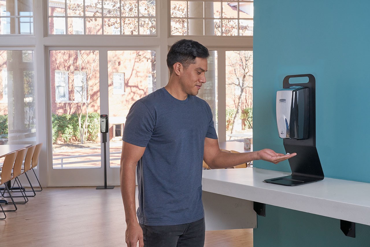 The AutoFoam Tabletop Station is a lightweight and portable solution for touch-free hand sanitizer dispensing anywhere.