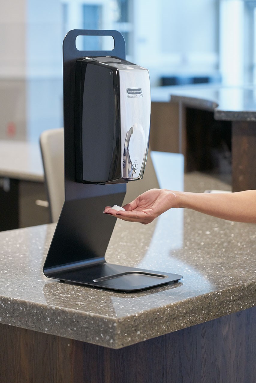 The AutoFoam Tabletop Station is a lightweight and portable solution for touch-free hand sanitizer dispensing anywhere.