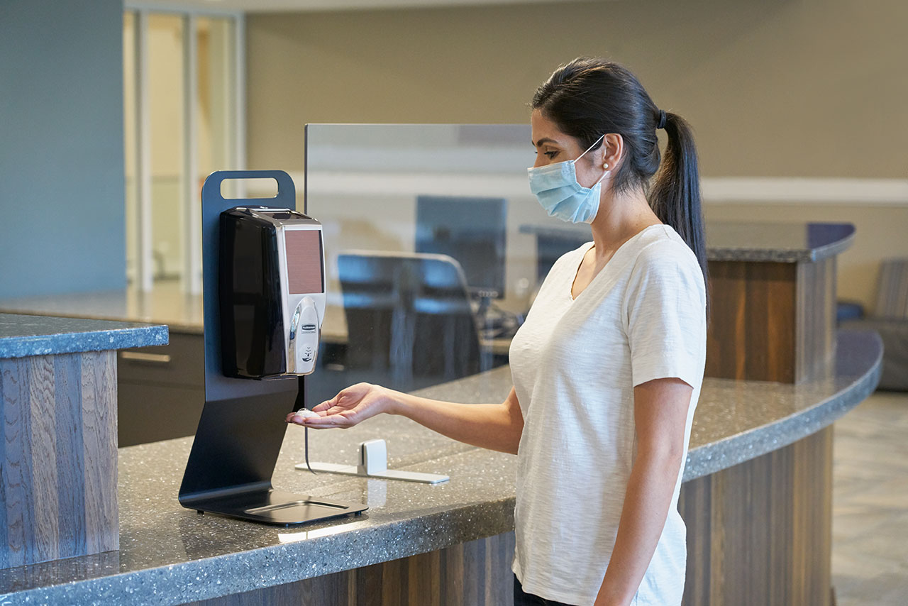 The AutoFoam Countertop Station is a lightweight and portable solution for touch-free hand sanitiser dispensing anywhere.