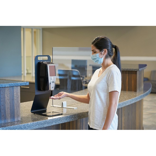 The AutoFoam Tabletop Station is a lightweight and portable solution for touch-free hand sanitizer dispensing anywhere.