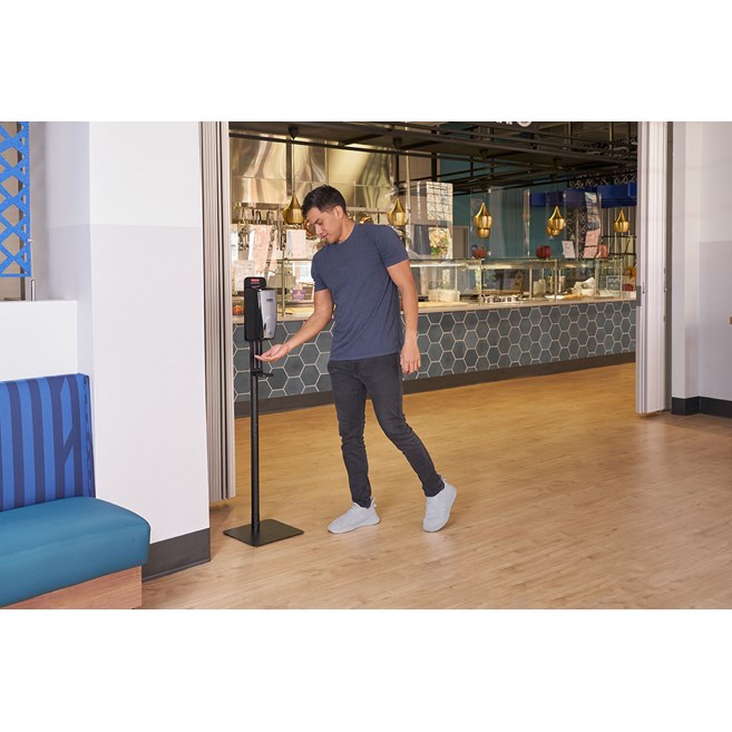 The AutoFoam Standard Floor Stand allows touch-free hand sanitizer dispensers to be mounted to a lightweight, easily movable stand to meet the changing needs of your facility.