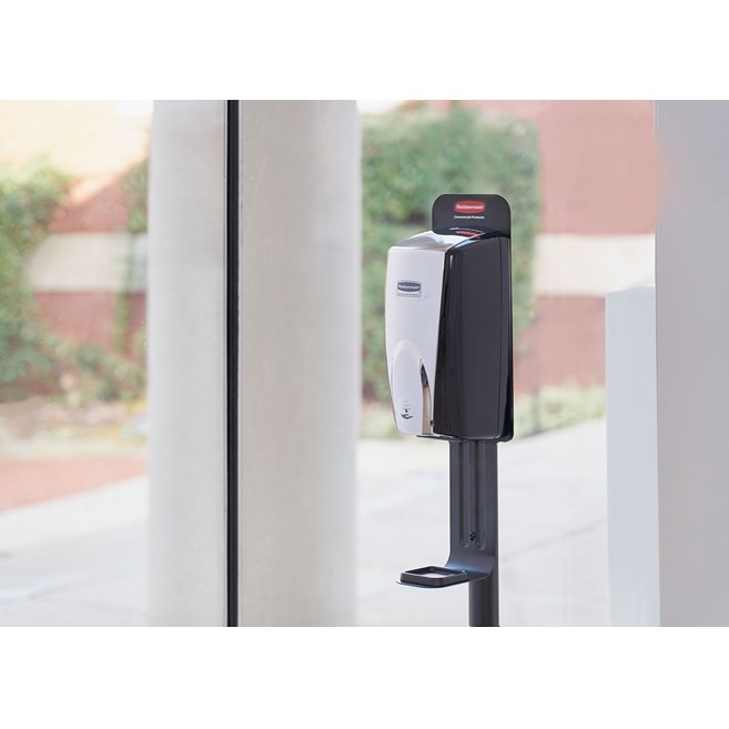 The AutoFoam Standard Floor Stand allows touch-free hand sanitizer dispensers to be mounted to a lightweight, easily movable stand to meet the changing needs of your facility.