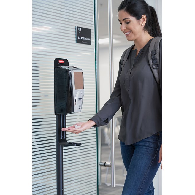 The AutoFoam Standard Floor Stand allows touch-free hand sanitizer dispensers to be mounted to a lightweight, easily movable stand to meet the changing needs of your facility.