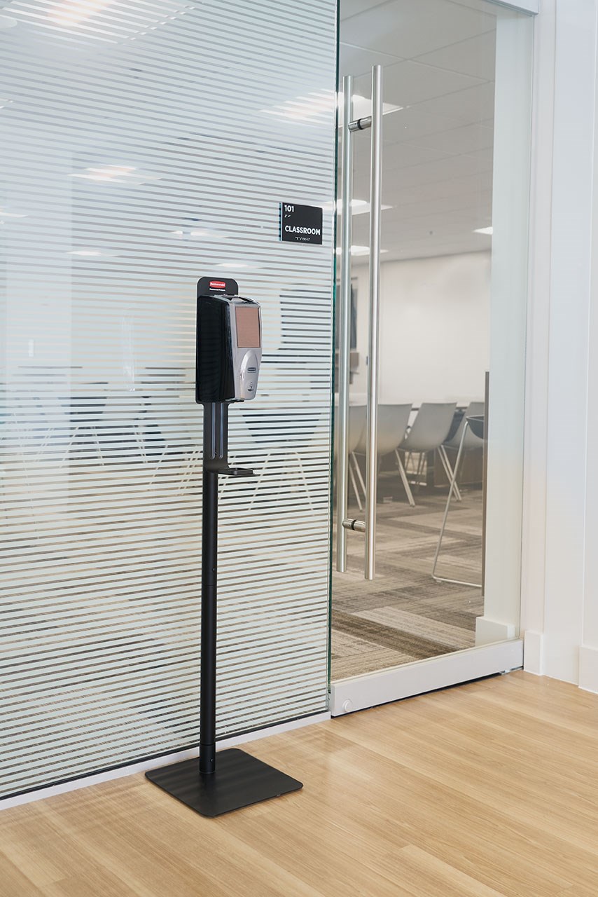 The AutoFoam Standard Floor Stand allows touch-free hand sanitizer dispensers to be mounted to a lightweight, easily movable stand to meet the changing needs of your facility.