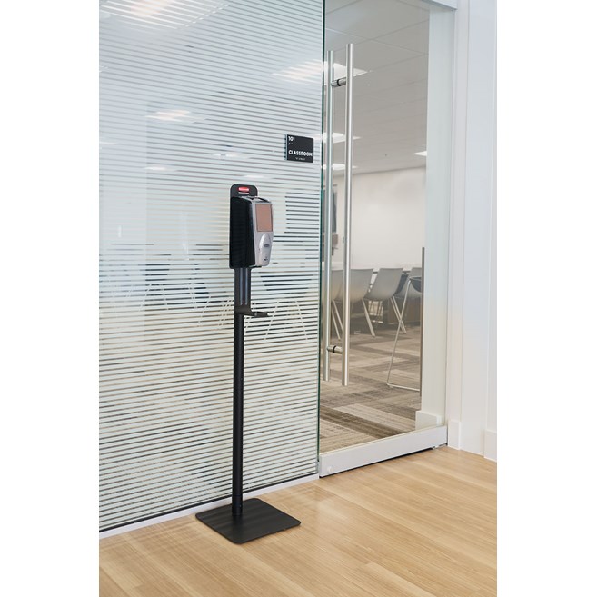 The AutoFoam Standard Floor Stand allows touch-free hand sanitizer dispensers to be mounted to a lightweight, easily movable stand to meet the changing needs of your facility.