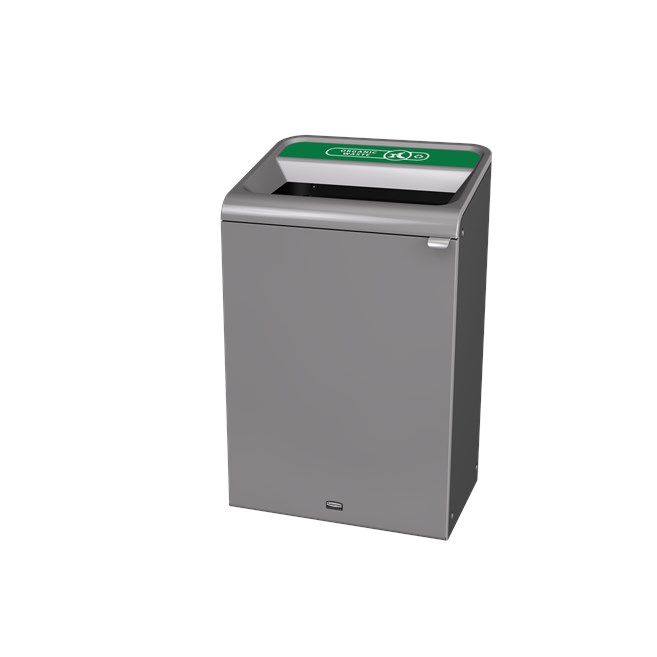 The Configure™ Decorative Waste Containers provide a recycling solution with sleek, smooth surfaces and contoured edges. This recycling system has a modern appearance that will fit seamlessly into any indoor or outdoor commercial environment. Please note: this SKU is a Configure™ 1-Stream 33 Gallon container with an "Compost" label.