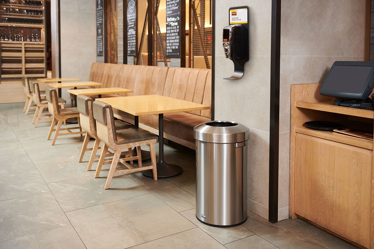 Featuring a classic design and fingerprint-resistant stainless steel, the Refine waste container fits seamlessly into any commercial space for a discreet look that enhances the overall environment.