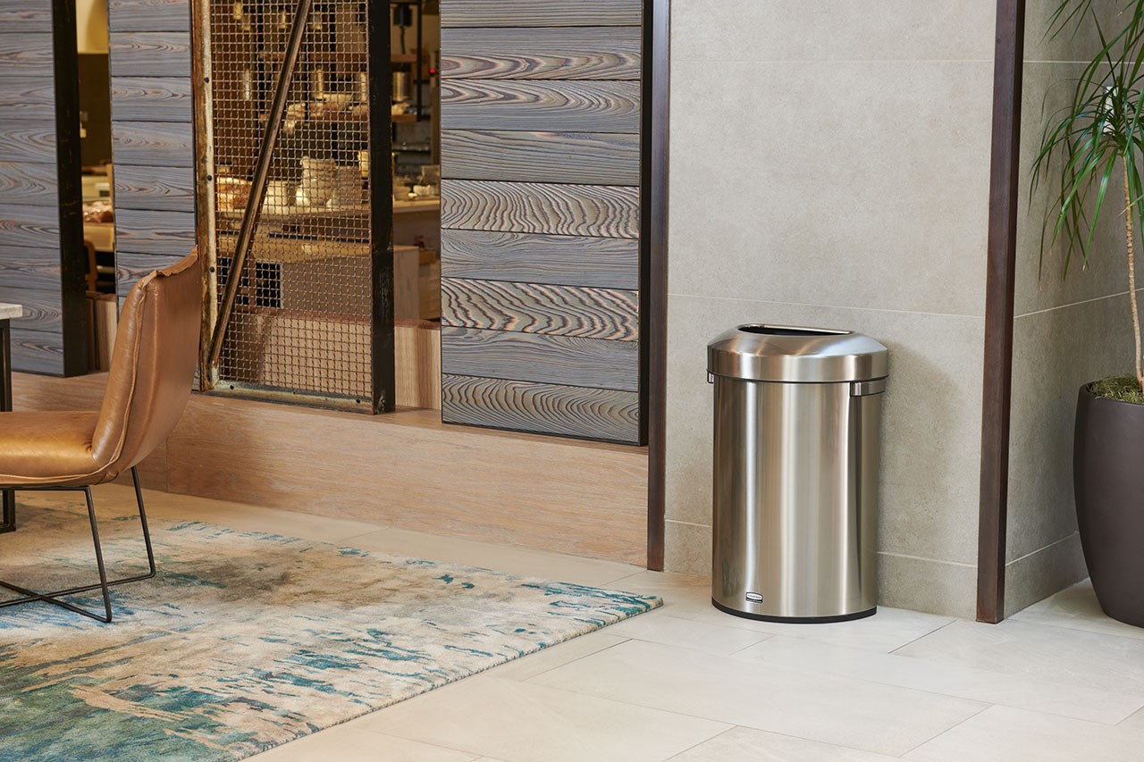 Featuring a classic design and fingerprint-resistant stainless steel, the Refine waste container fits seamlessly into any commercial space for a discreet look that enhances the overall environment.