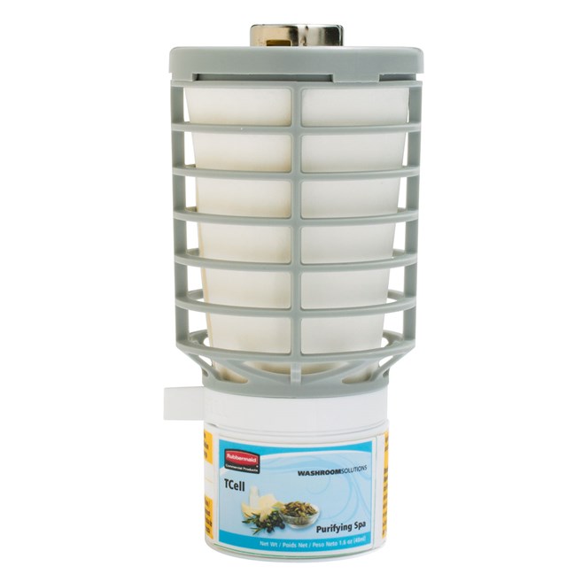The Rubbermaid Commercial TCell™ odor control system utilizes passive fuel cell technology to deliver precise, timed fragrance for up to 90 days of consistent odor control.