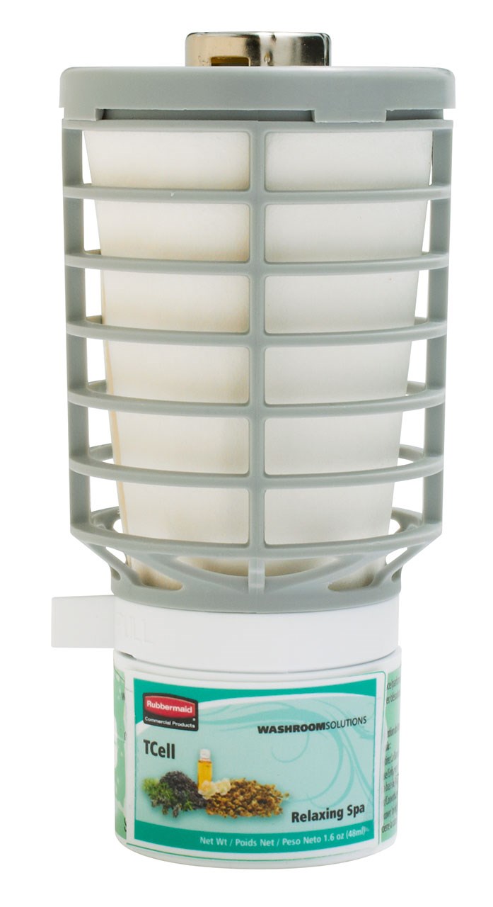 The Rubbermaid Commercial TCell™ odor control system utilizes passive fuel cell technology to deliver precise, timed fragrance for up to 90 days of consistent odor control.