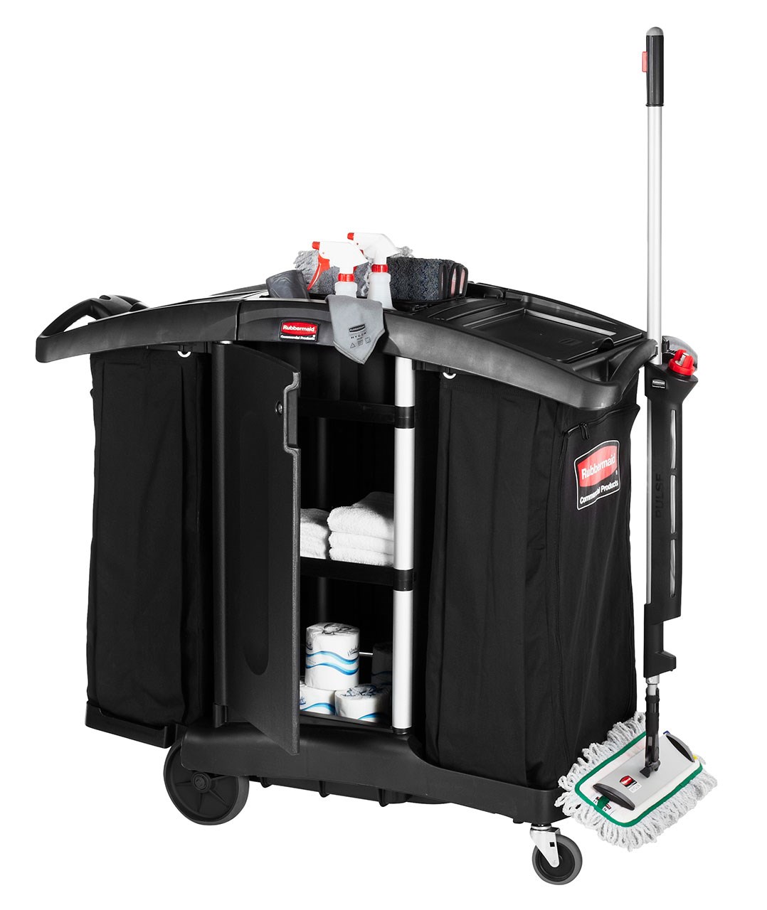 The Rubbermaid Commercial Executive Series Compact Housekeeping Cart is an ergonomic and lightweight housekeeping solution.