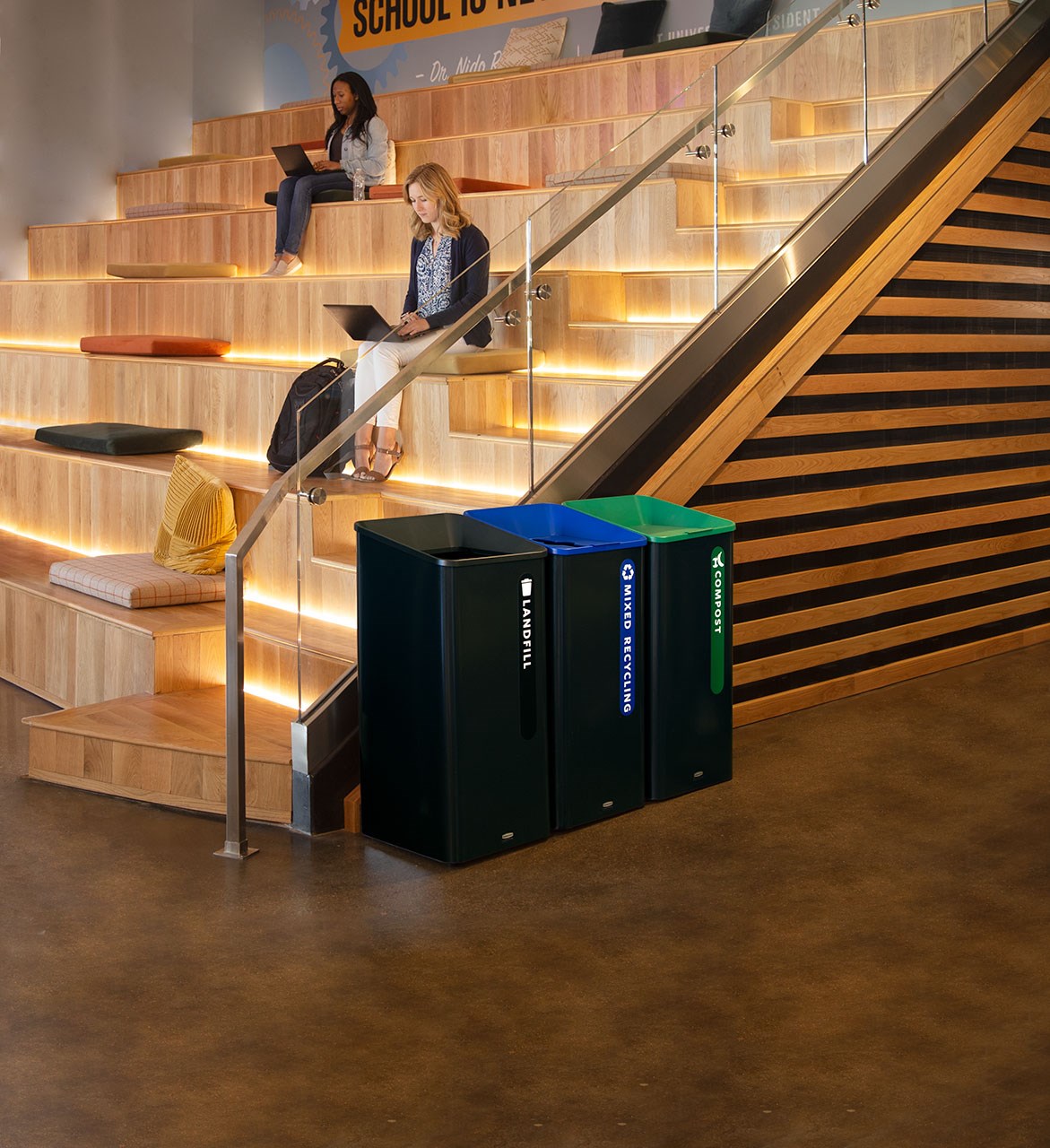 Sustain Containers are a decorative and adaptable recycling solution made to improve your facility's sustainability compliance.