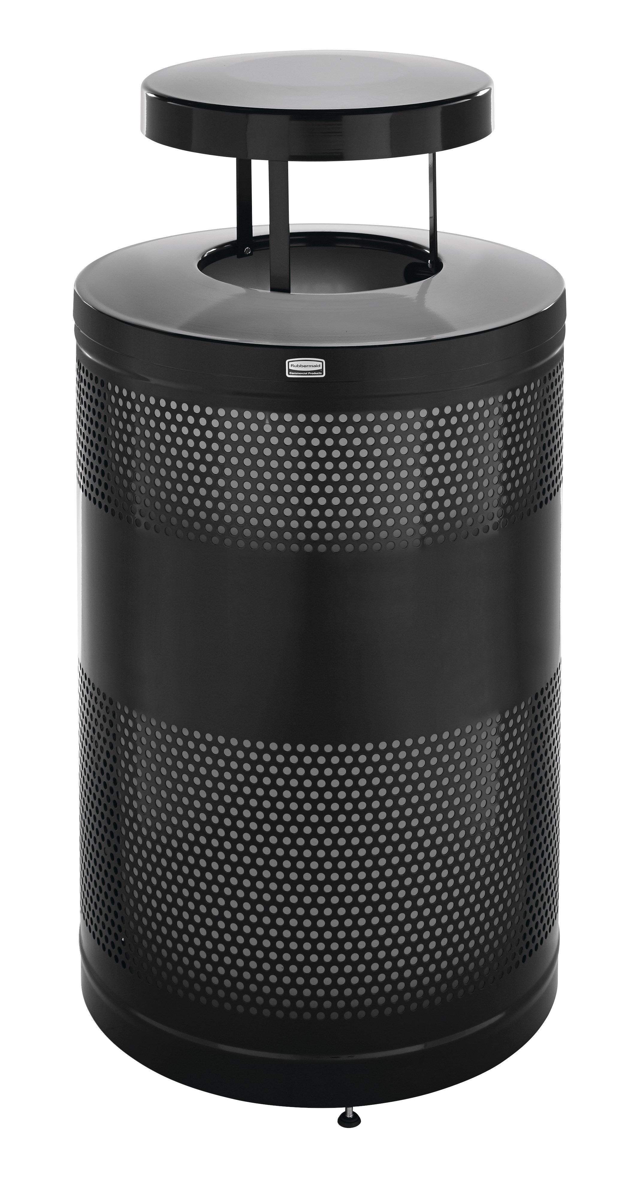 The heavy-duty Classics 51 Gallon FGS55 Open Top Decorative Waste Container has a perforated steel design for a clean and modern appearance