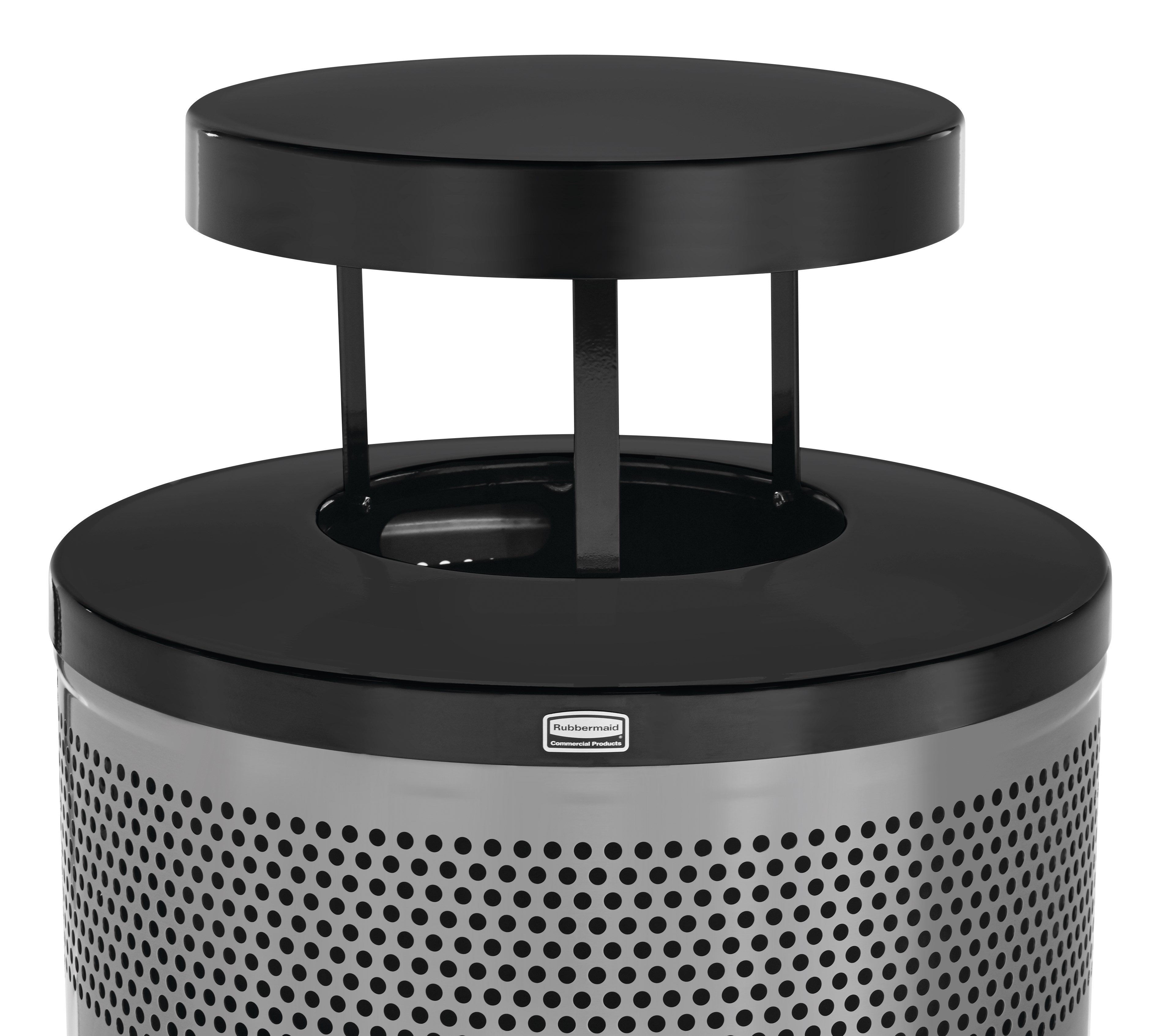 The heavy-duty Classics 51 Gallon FGS55 Open Top Decorative Waste Container has a perforated steel design for a clean and modern appearance