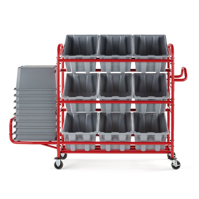 The Tote Storage Bracket increases the storage capacity of the Tote Picking Cart by providing extra storage of up to 9 additional tote bins.