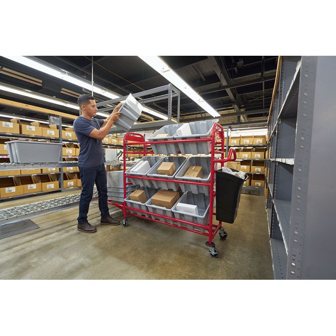 The Tote Storage Bracket increases the storage capacity of the Tote Picking Cart by providing extra storage of up to 9 additional tote bins.