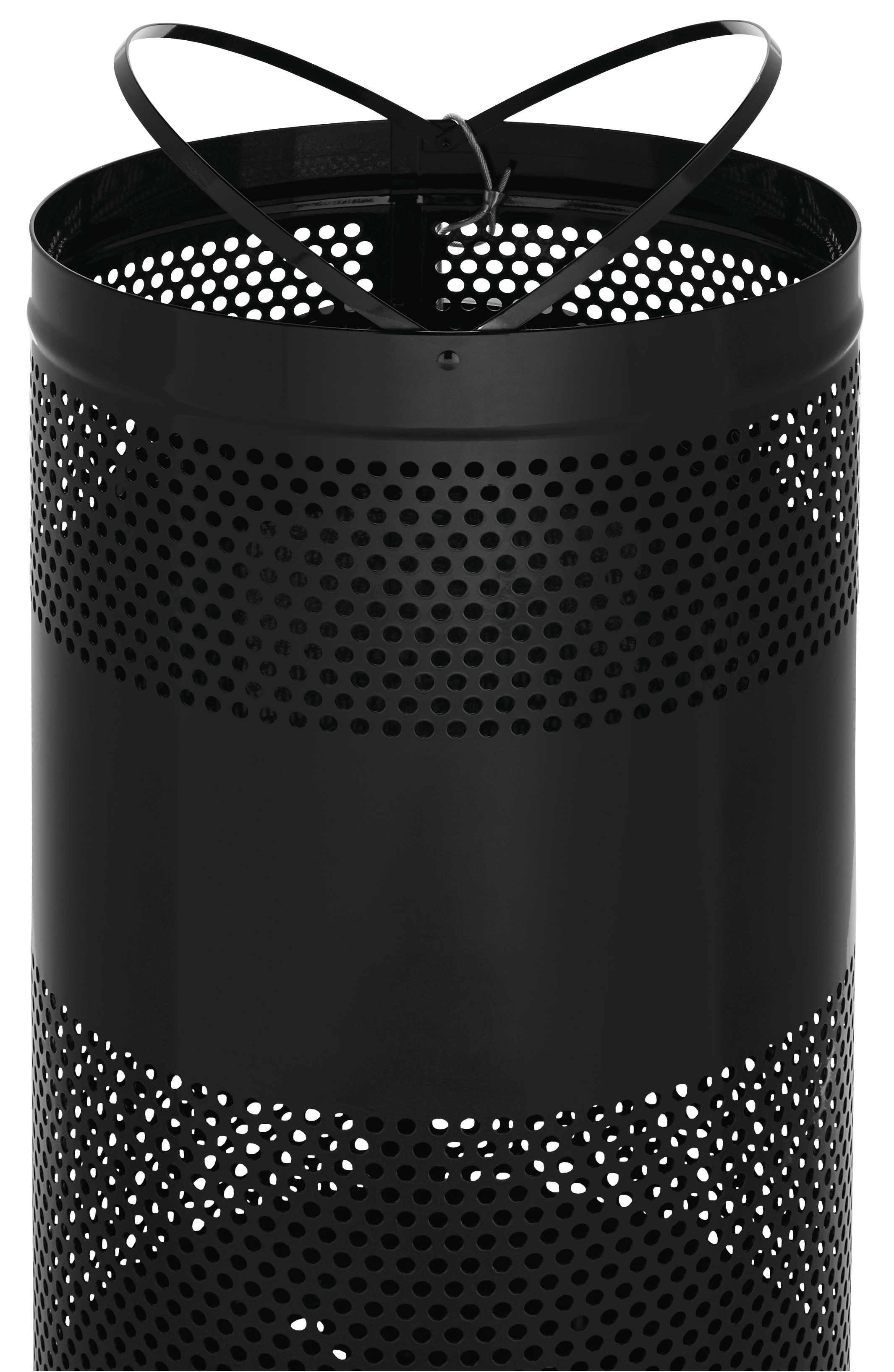 The heavy-duty Classics Decorative Waste Container has a perforated steel design for a clean and modern appearance. This container is a smart choice for high-traffic areas and can be used both outdoors and indoors.