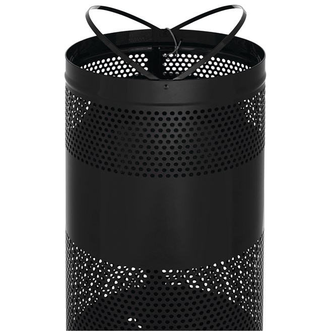 The heavy-duty, 25 Gallon Classics Decorative Recycling Container has a perforated steel design for a clean and modern appearance