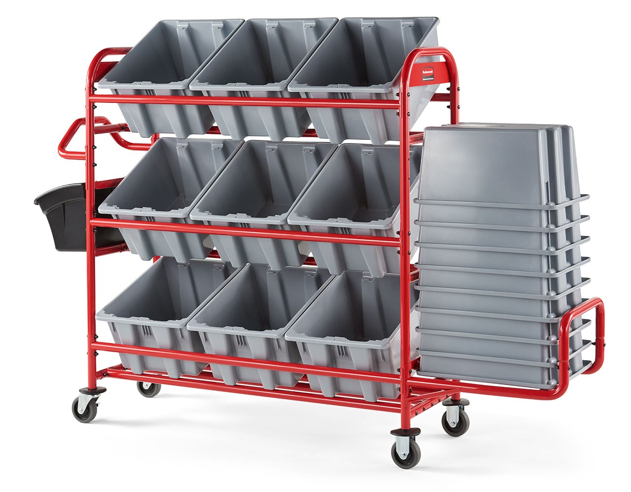 The Tote Storage Bracket increases the storage capacity of the Tote Picking Cart by providing extra storage of up to 9 additional tote bins.