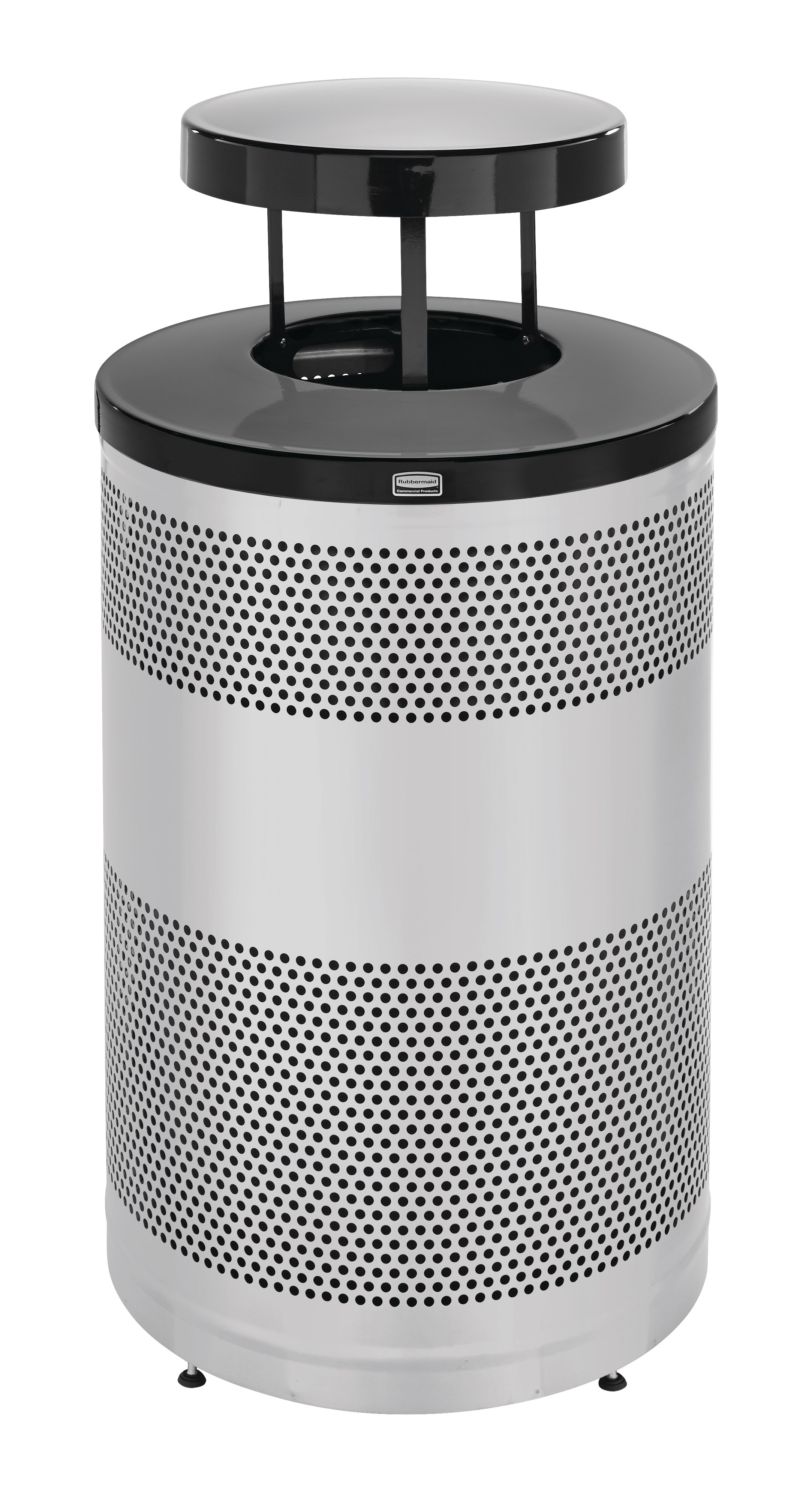 The heavy-duty Classics 51 Gallon FGS55 Open Top Decorative Waste Container has a perforated steel design for a clean and modern appearance