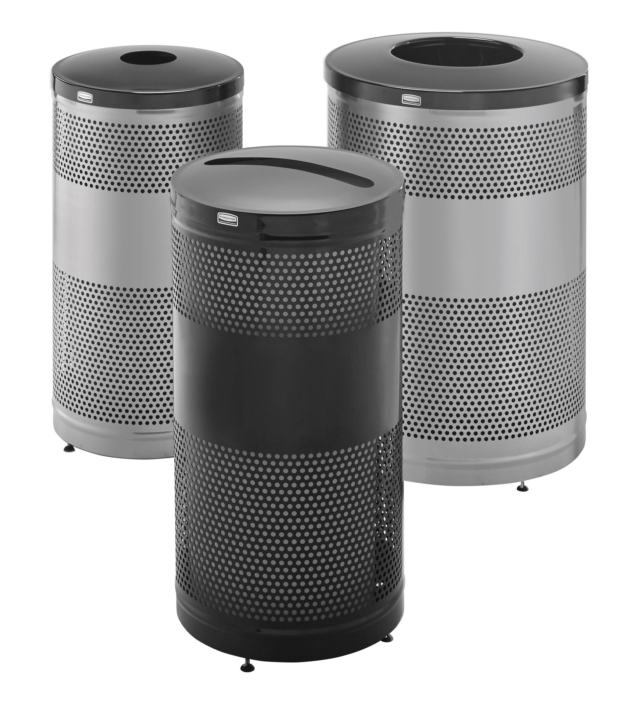 The heavy-duty Classics Decorative Waste Container has a perforated steel design for a clean and modern appearance. This container is a smart choice for high-traffic areas and can be used both outdoors and indoors.