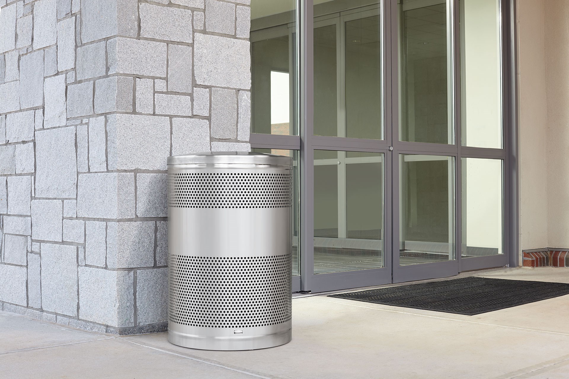 The heavy-duty, 25 Gallon Classics Decorative Recycling Container has a perforated steel design for a clean and modern appearance