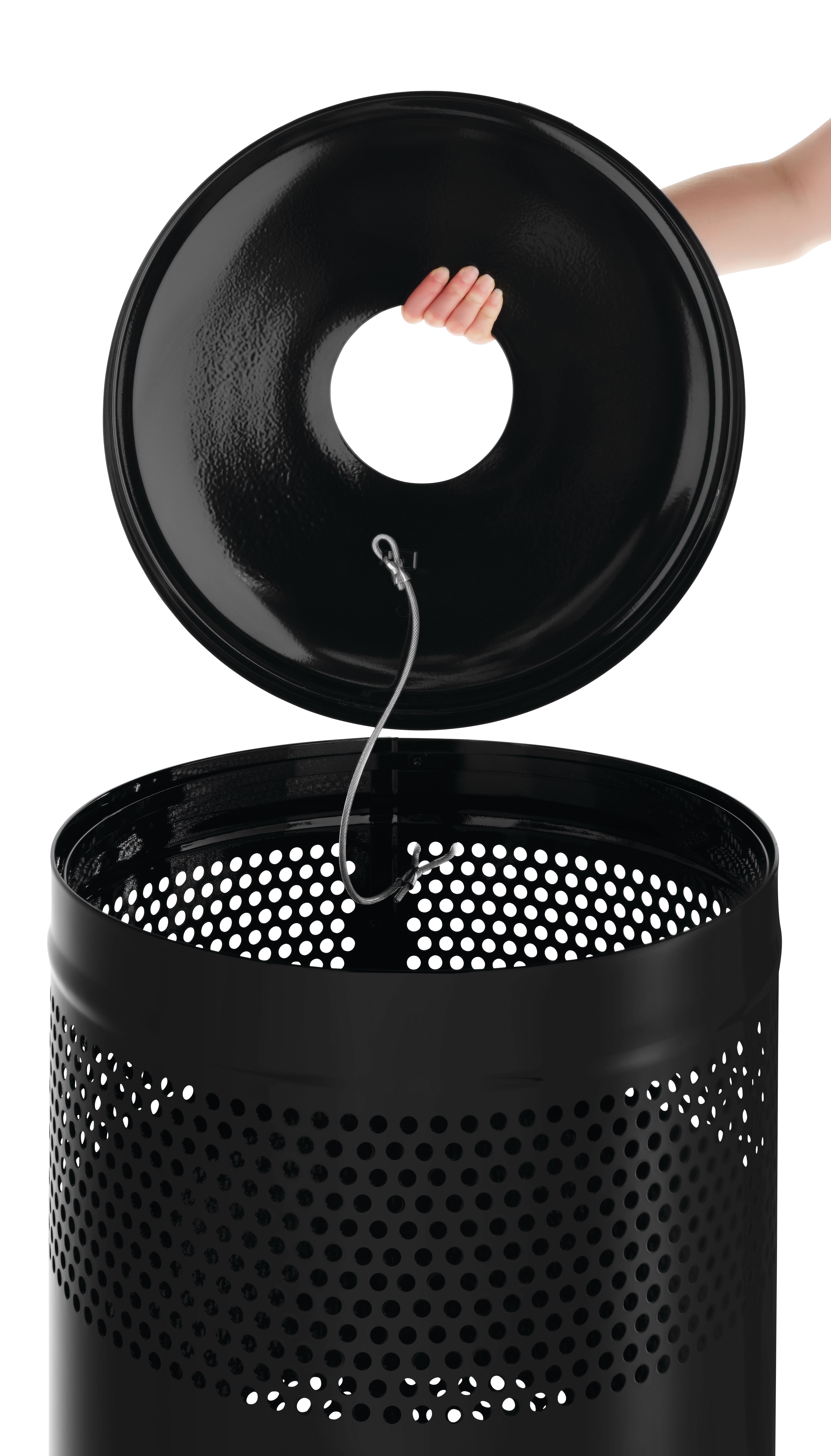 The heavy-duty, 25 Gallon Classics Decorative Recycling Container has a perforated steel design for a clean and modern appearance