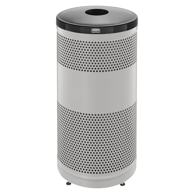 The heavy-duty, 25 Gallon Classics Decorative Recycling Container has a perforated steel design for a clean and modern appearance