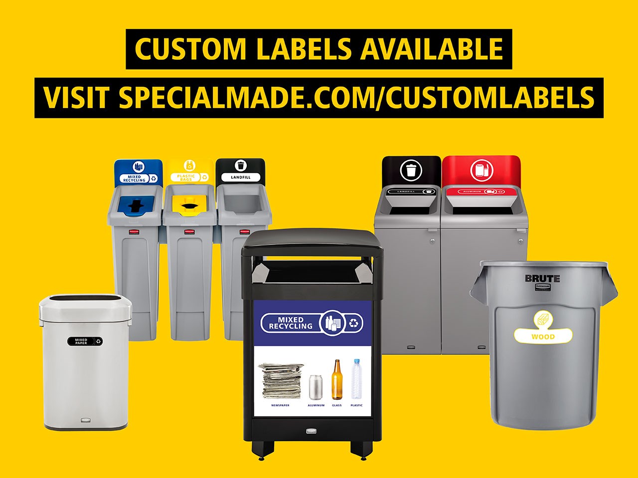 Slim Jim® Recycling Station Billboards provide better waste stream visibility by selecting a distinct color for each type of waste stream your facility needs.