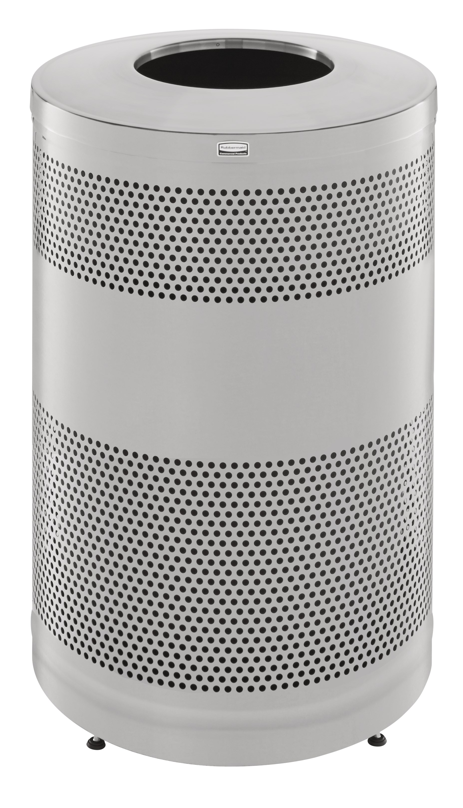 The heavy-duty Classics Decorative Waste Container has a perforated steel design for a clean and modern appearance. This container is a smart choice for high-traffic areas and can be used both outdoors and indoors.