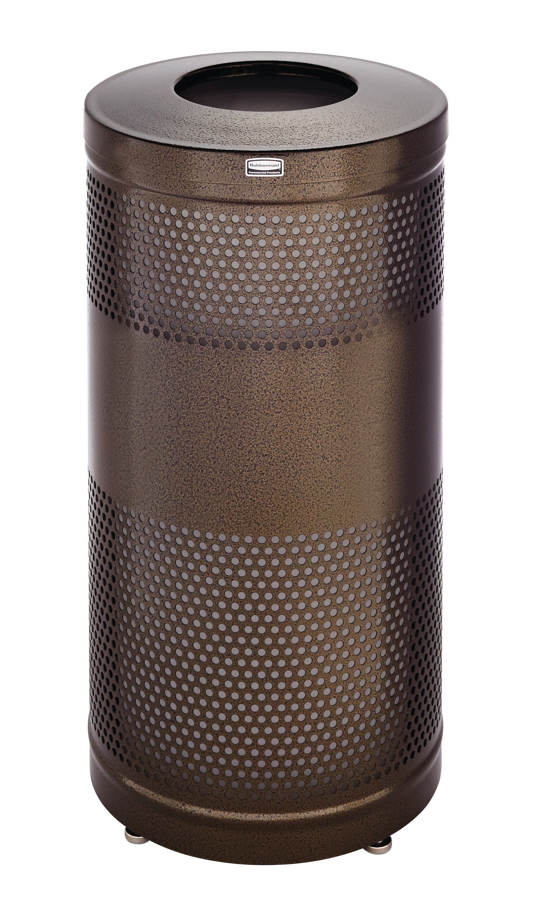 The heavy-duty Classics Decorative Waste Container has a perforated steel design for a clean and modern appearance. This container is a smart choice for high-traffic areas and can be used both outdoors and indoors.