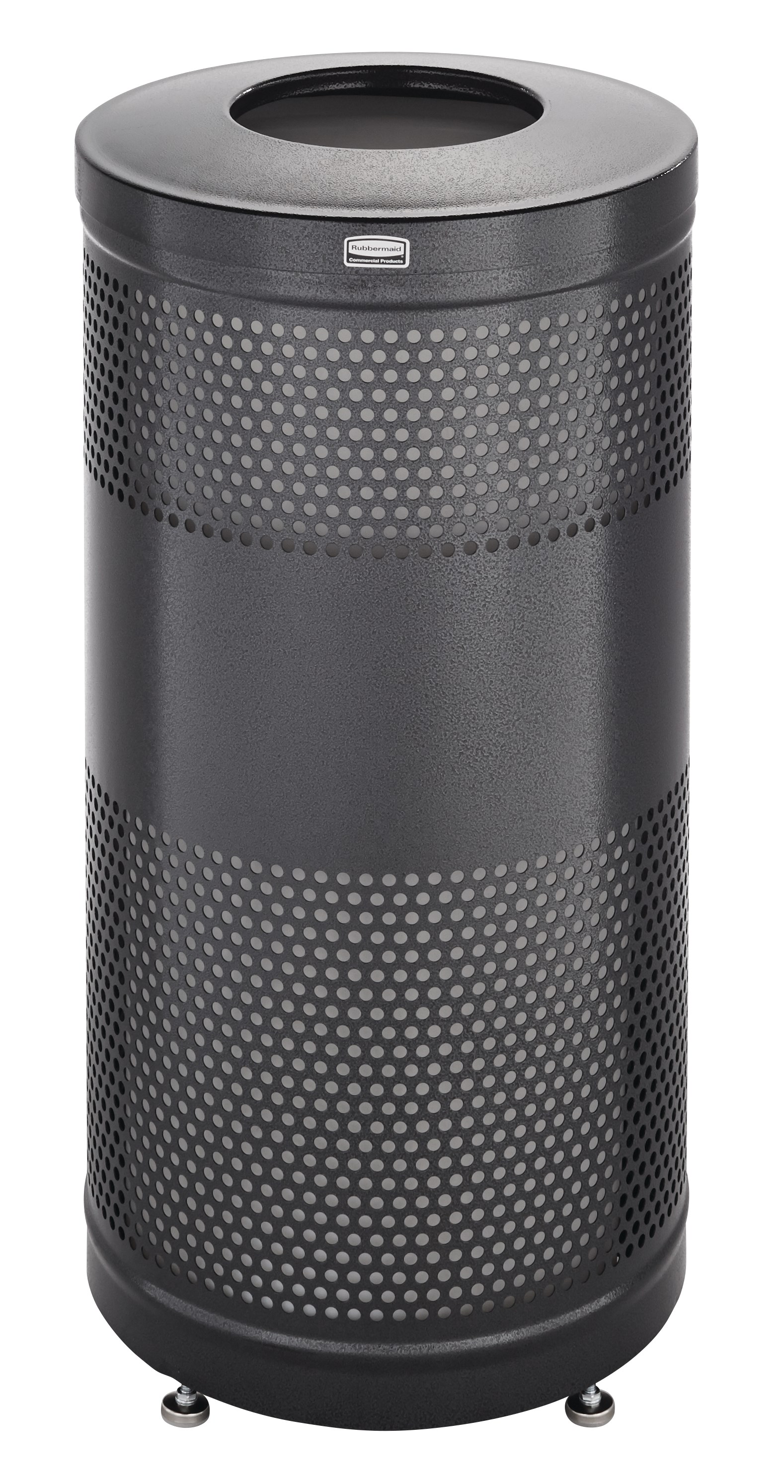 The heavy-duty Classics Decorative Waste Container has a perforated steel design for a clean and modern appearance. This container is a smart choice for high-traffic areas and can be used both outdoors and indoors.