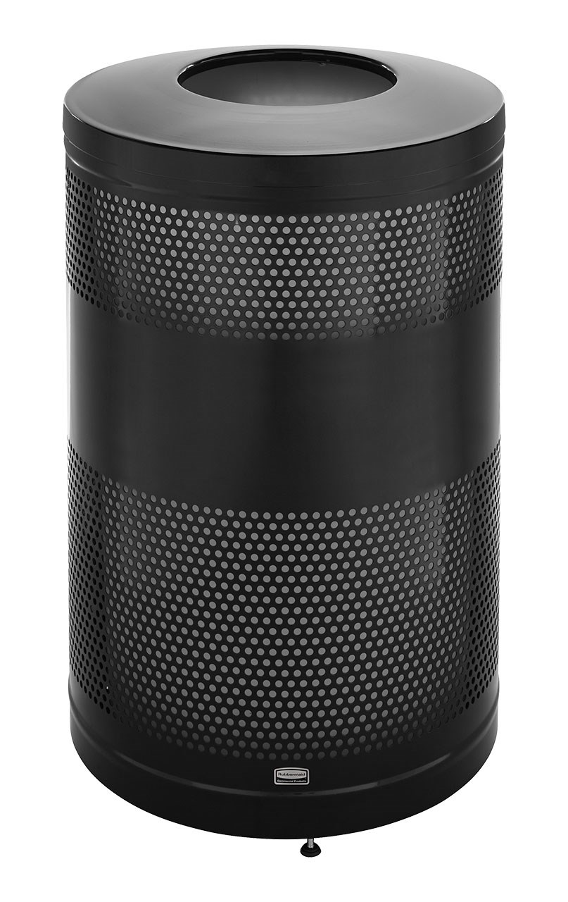 The heavy-duty Classics Decorative Waste Container has a perforated steel design for a clean and modern appearance. This container is a smart choice for high-traffic areas and can be used both outdoors and indoors.
