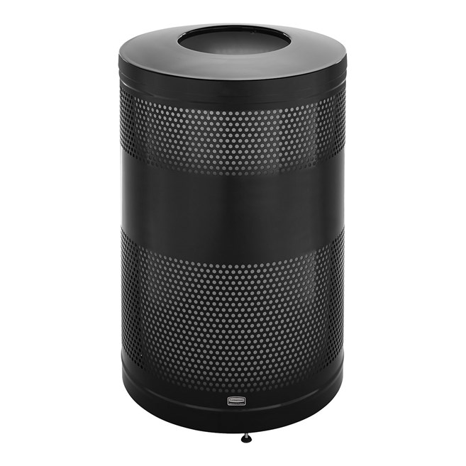 The heavy-duty Classics Decorative Waste Container has a perforated steel design for a clean and modern appearance. This container is a smart choice for high-traffic areas and can be used both outdoors and indoors.