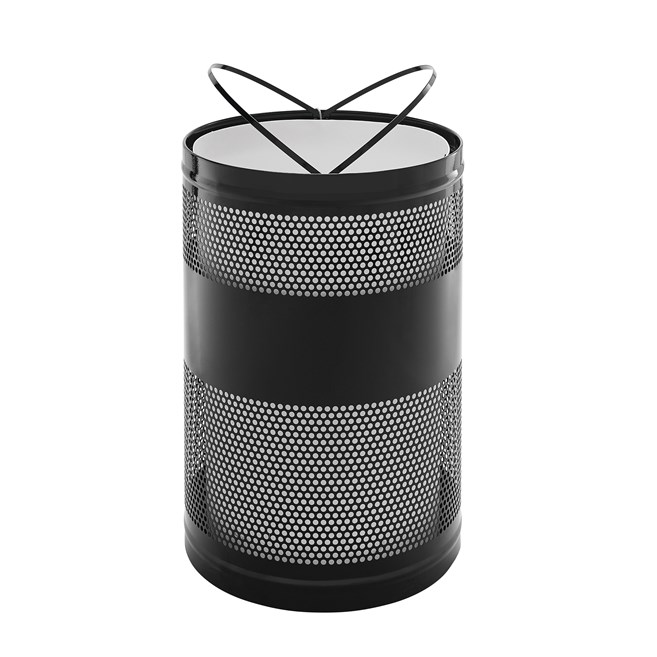 The heavy-duty Classics Decorative Waste Container has a perforated steel design for a clean and modern appearance. This container is a smart choice for high-traffic areas and can be used both outdoors and indoors.