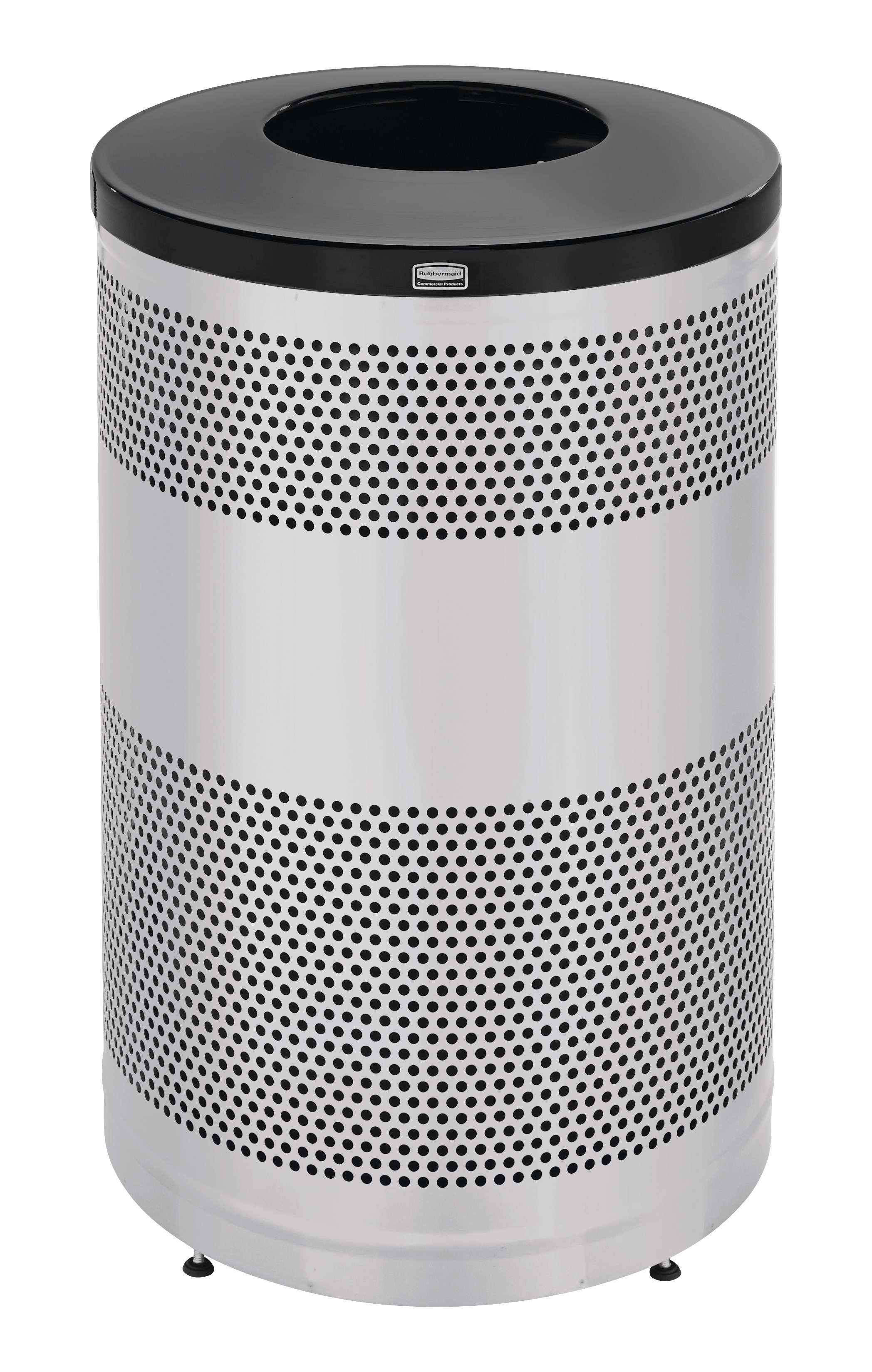 The heavy-duty Classics Decorative Waste Container has a perforated steel design for a clean and modern appearance. This container is a smart choice for high-traffic areas and can be used both outdoors and indoors.