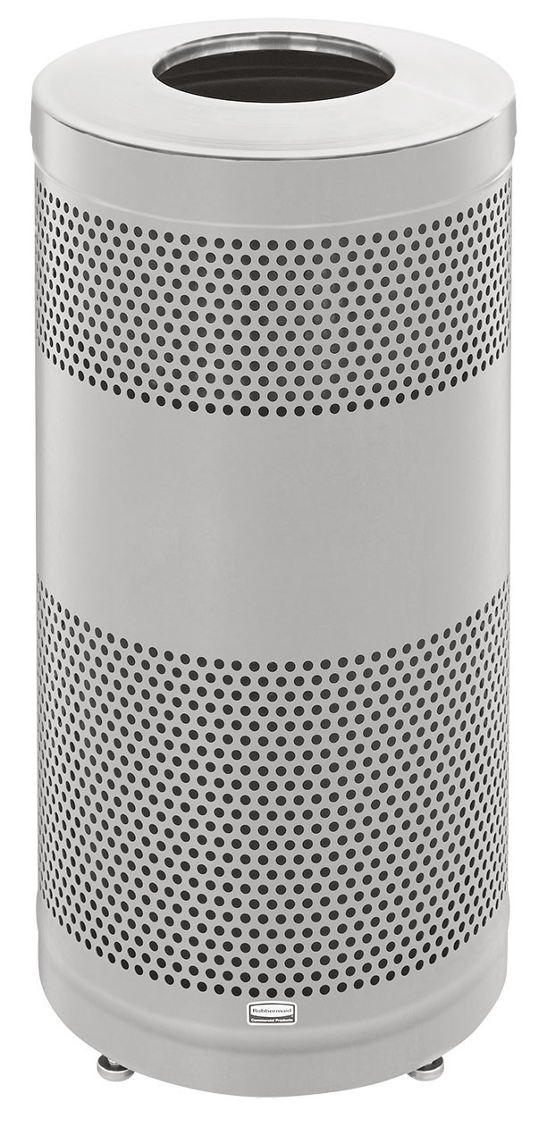 The heavy-duty Classics Decorative Waste Container has a perforated steel design for a clean and modern appearance. This container is a smart choice for high-traffic areas and can be used both outdoors and indoors.