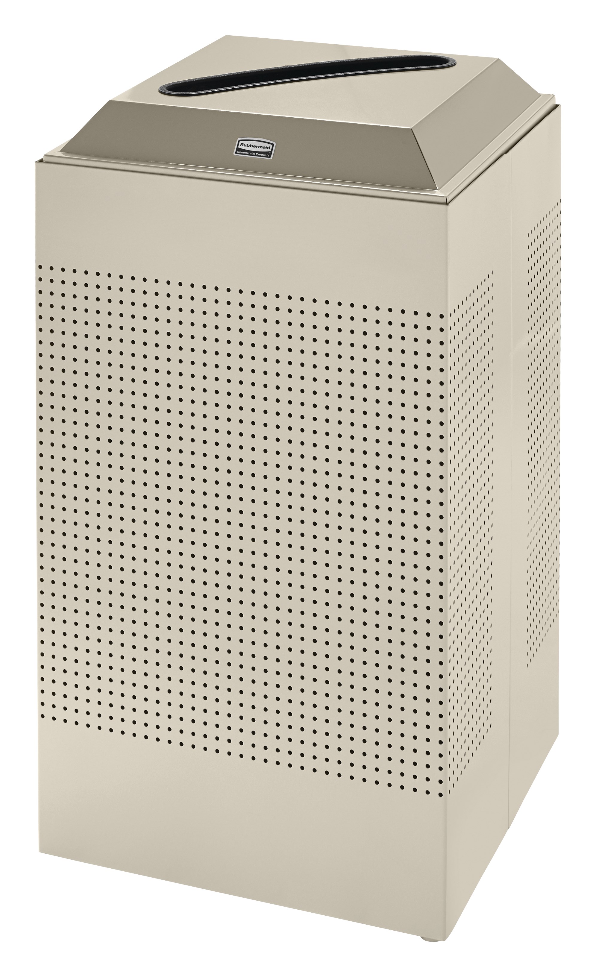 The sleek Silhouettes 29 Gallon FGDCR24 Decorative Square Indoor Recycling Container has a contemporary perforated pattern designed to seamlessly and beautifully blend with modern facilities and environments. High-quality materials and craftsmanship ensure containers can withstand the rigors of everyday use.